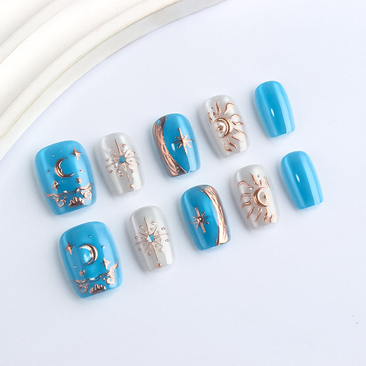 Celestial-Themed Press-On Nail Art Bowlift