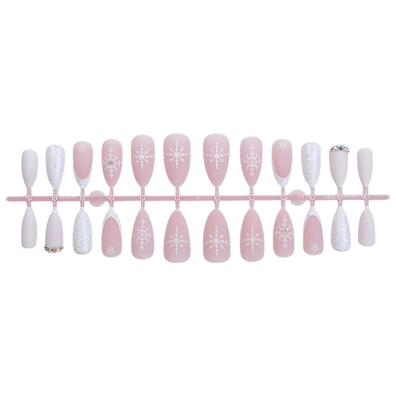 Elegant Press-On Nail Set with Winter Snowflake Designs Bowlift