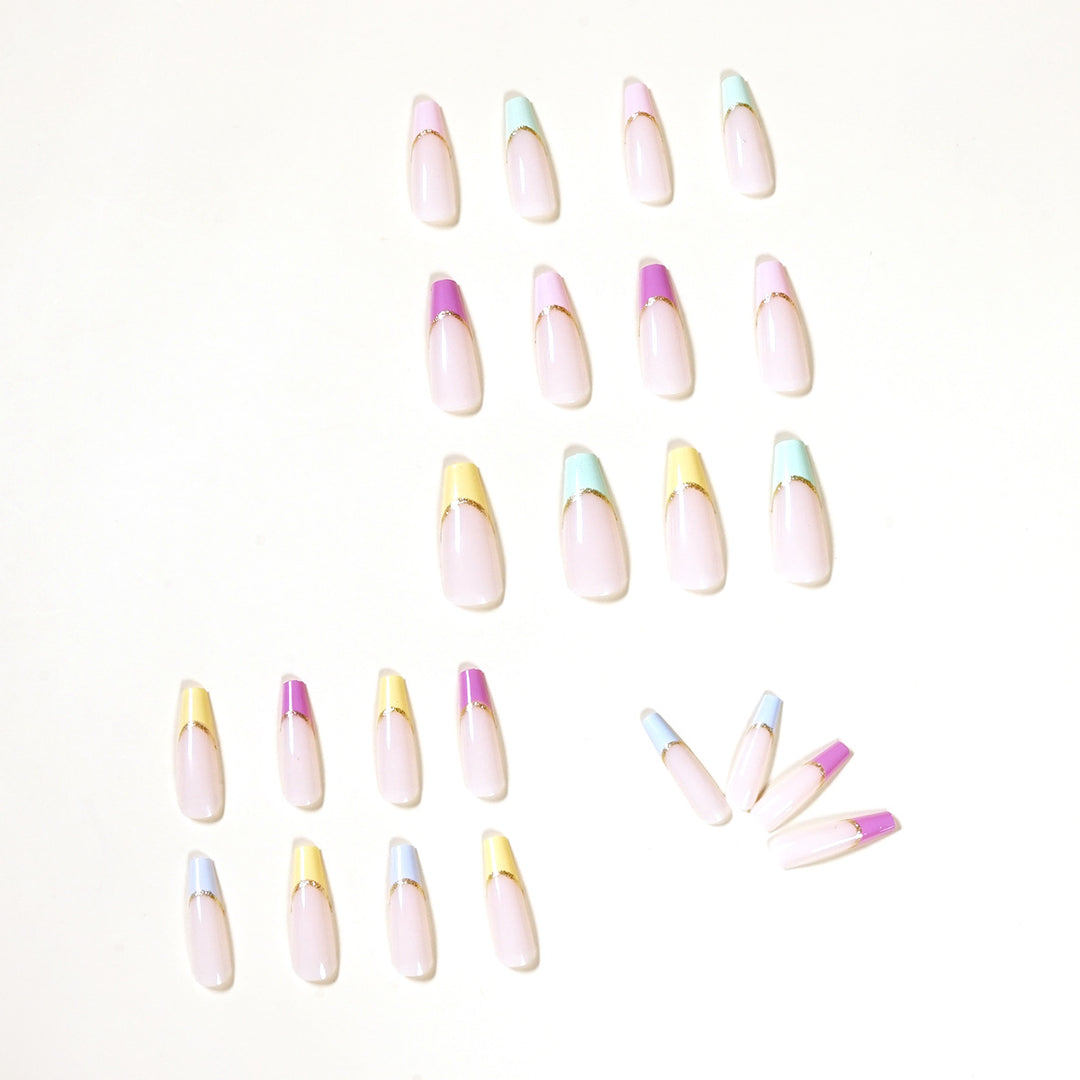 Artful Nail Extensions with Modern Color Design and Glitter Bowlift