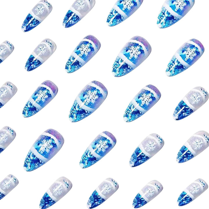 Glamorous artificial nails in winter snow crystal design Bowlift