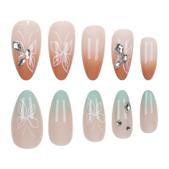 Decorative Stiletto Press-On Nails with Artistic Butterfly Accents Bowlift