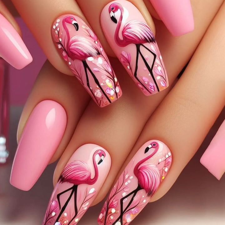 Artistic Flamingo Acrylic Nail Art Extensions Bowlift