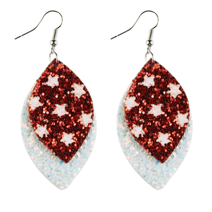 Women's star stripe print faux leather drop earrings with fishhook Bowlift