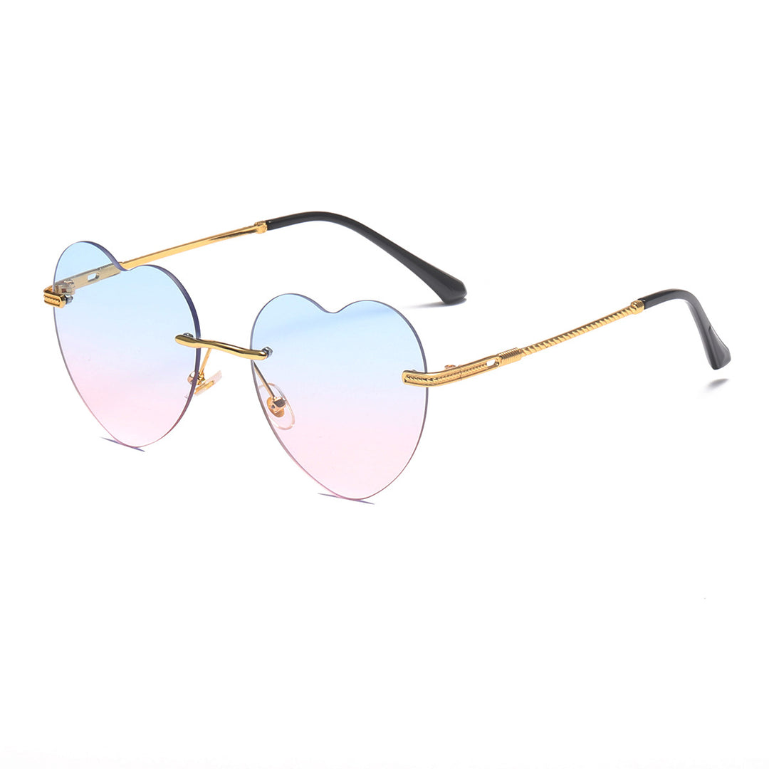 Women's Heart-Shaped Sunglasses with Mirrored Lenses and Gold Frame Bowlift