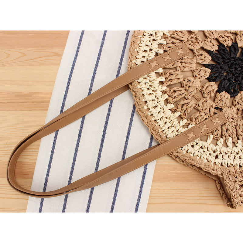 Round Bast Tote Bag with Handwoven Design Bowlift