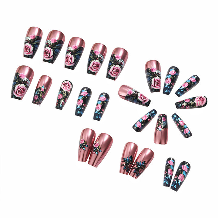 Artificial nails with floral rose pattern Bowlift