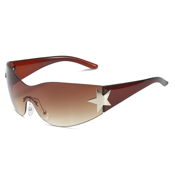 Fashion-Forward Shield Sunglasses with Star Accent Bowlift