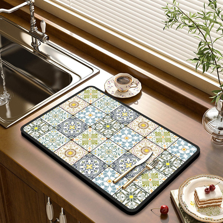 Decorative Absorbent Kitchen Sink Dish Drying Mat Bowlift