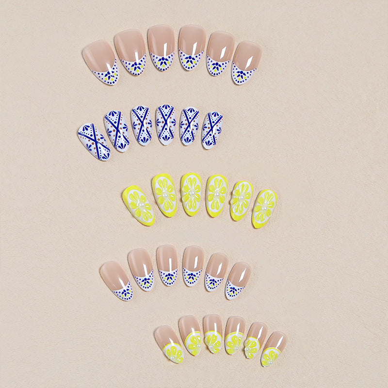 Creative Nail Art Set with Lemon and Flower Designs Bowlift