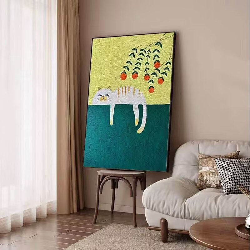 Playful Cat-Themed Textured Canvas Artwork