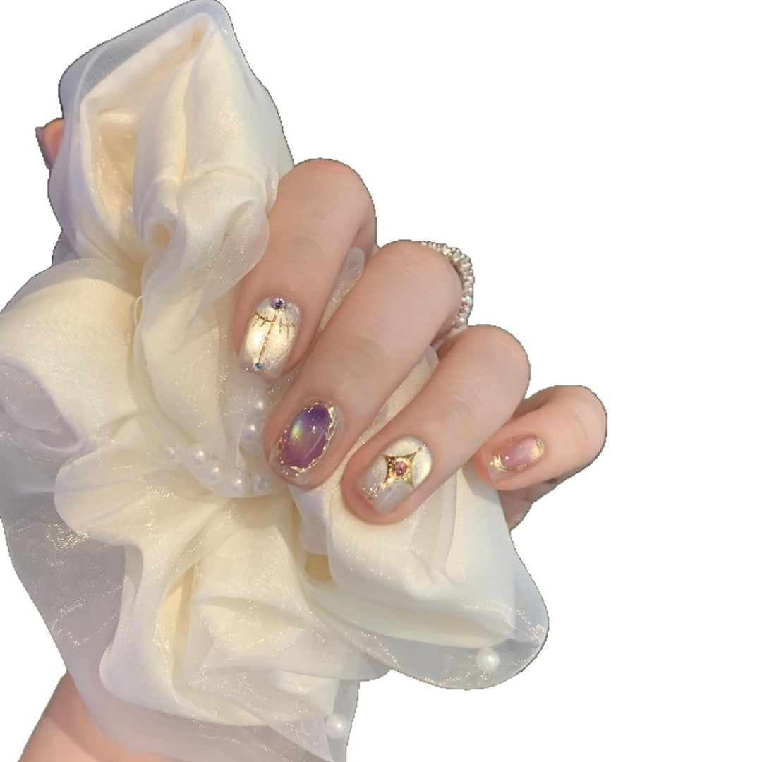 Elegant Artificial Nail Set with Glamorous Rhinestone and Glitter Details Bowlift