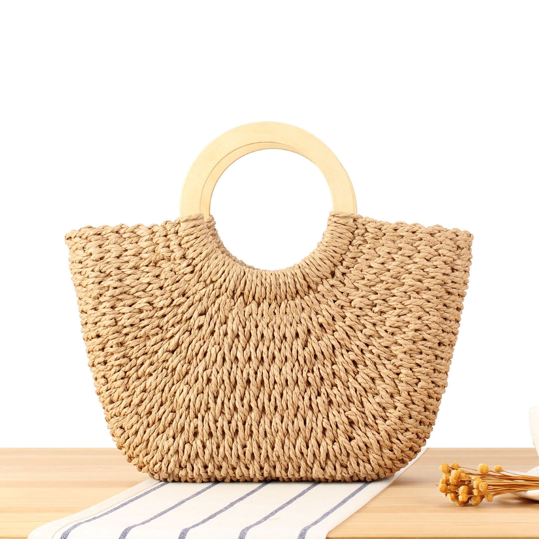 Designer bag made of hand-woven wicker with wooden handle Bowlift