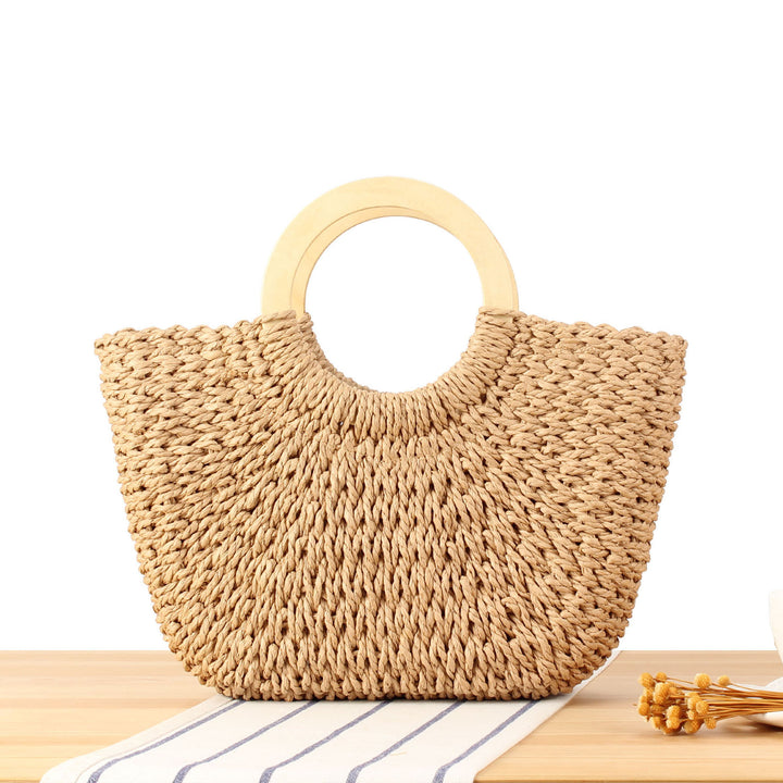 Designer bag made of hand-woven wicker with wooden handle Bowlift