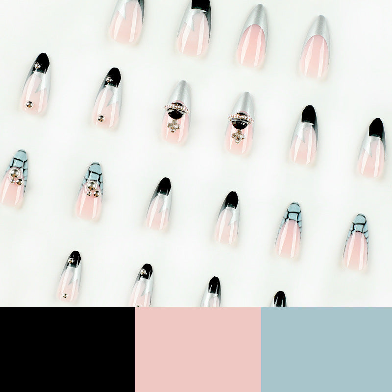 Artful acrylic nails with elegant 3D decorations and glitter effects Bowlift