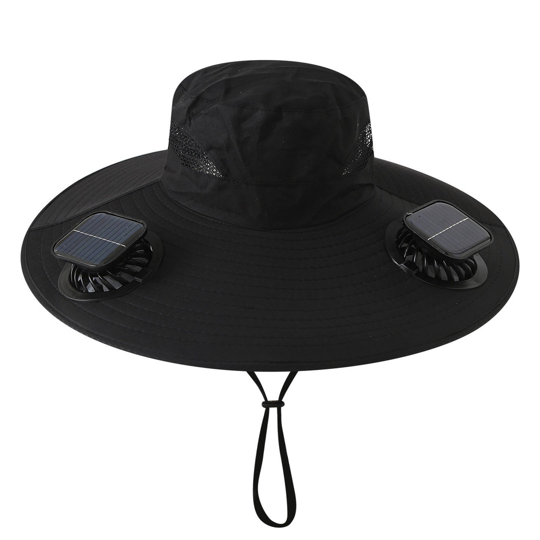 Wide sun hat with integrated solar fans breathable mesh adjustable chin strap Bowlift