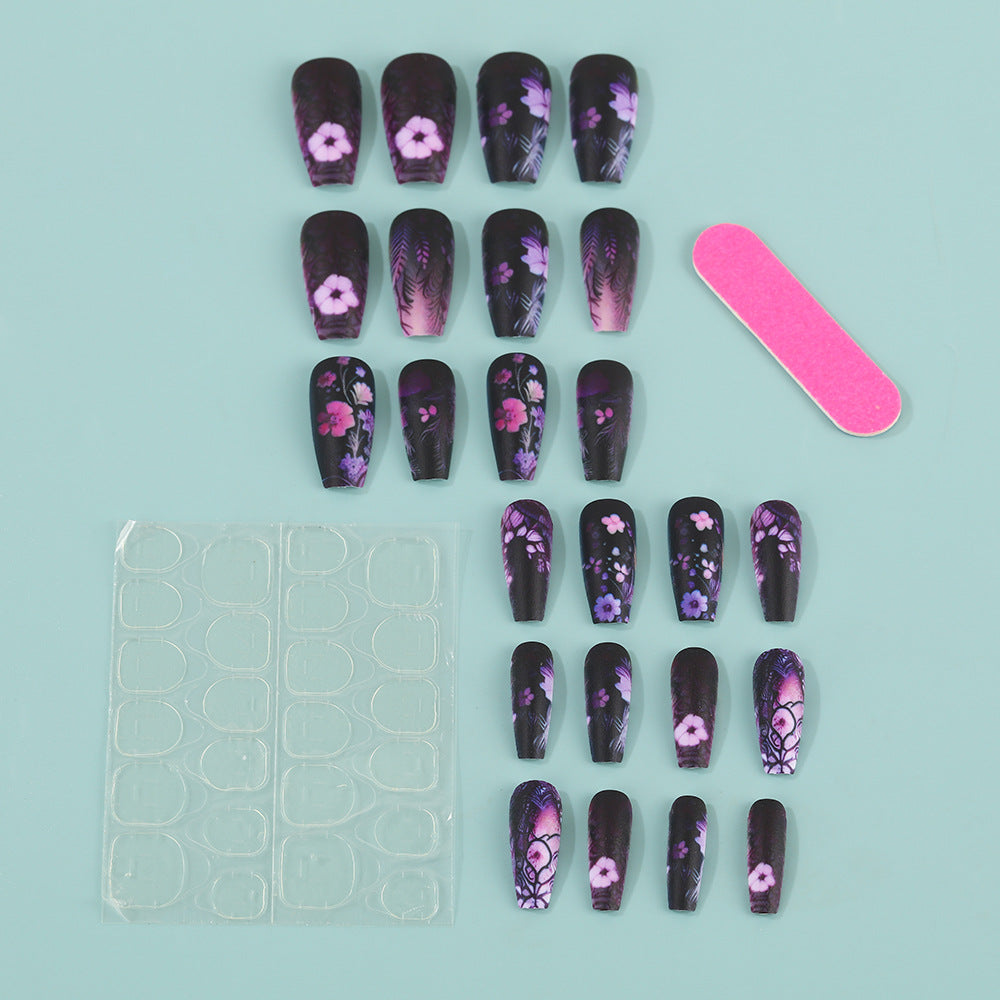Artificial nails with floral and matte patterns Bowlift