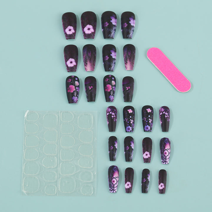Artificial nails with floral and matte patterns Bowlift