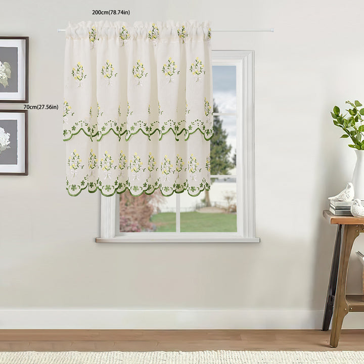 Floral Embroidered Kitchen Window Curtain
