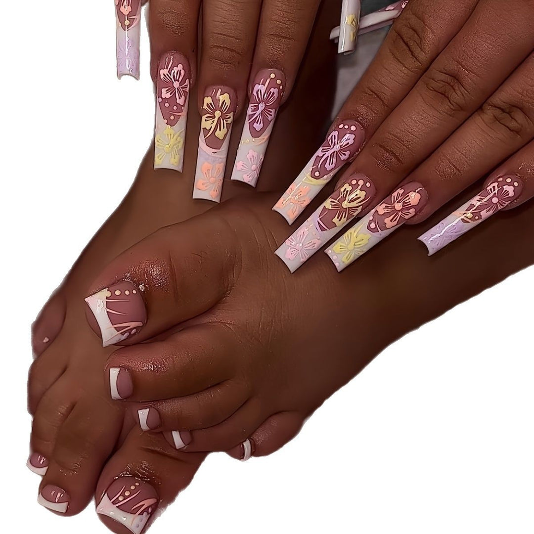 Decorative Floral Press-On Pedicure Set Bowlift