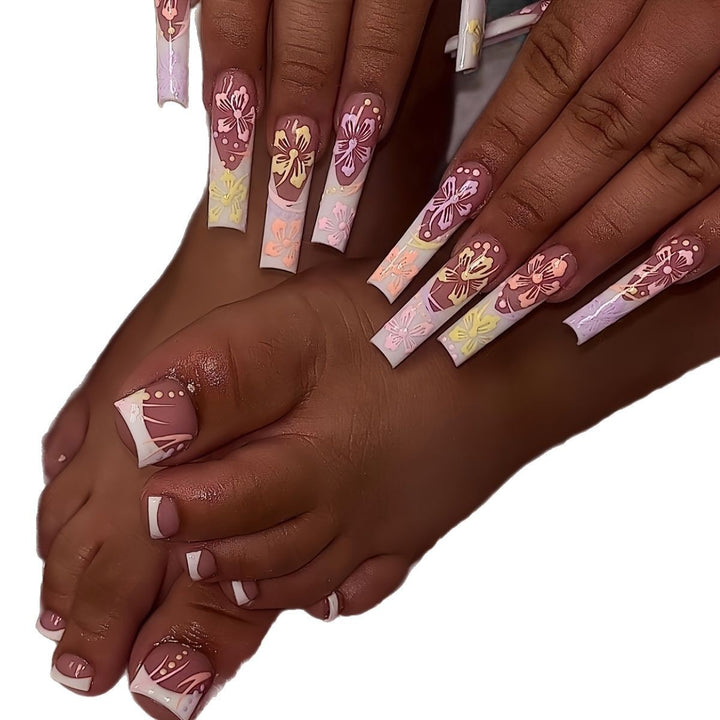 Decorative Floral Press-On Pedicure Set Bowlift