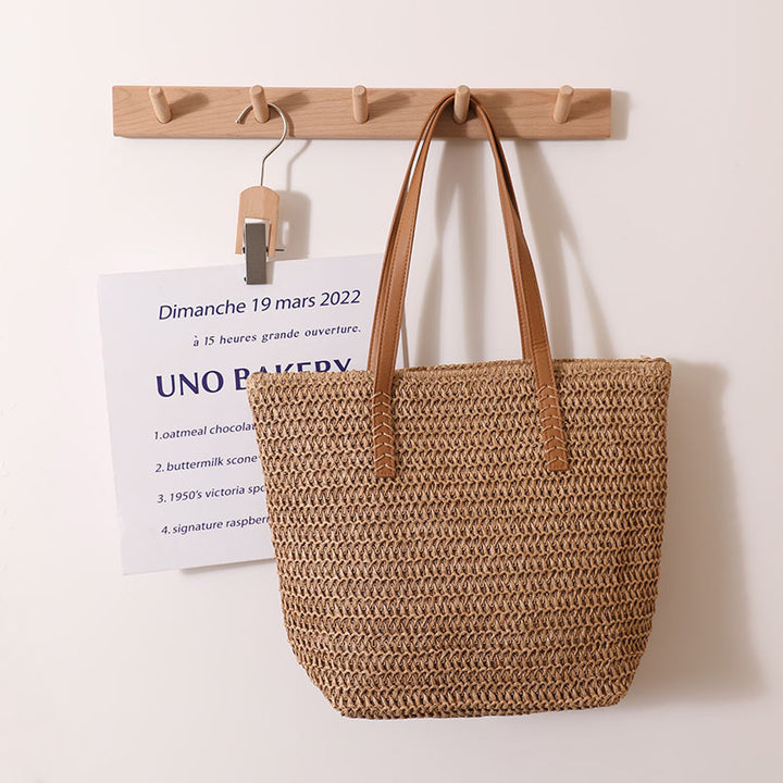 Giant Tote Bag Made of Woven Raffia with Leather Handles Bowlift