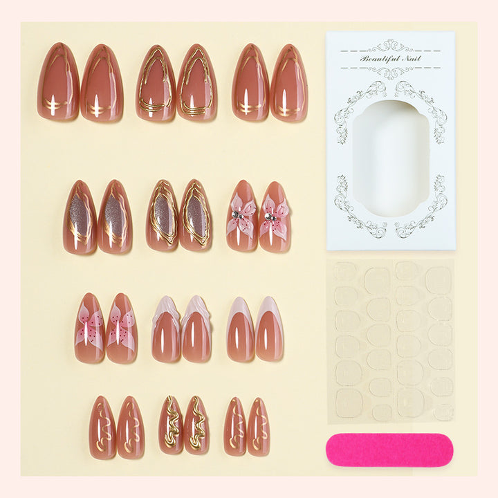Decorative Press-On Nail Art Set with Floral Embellishments Bowlift