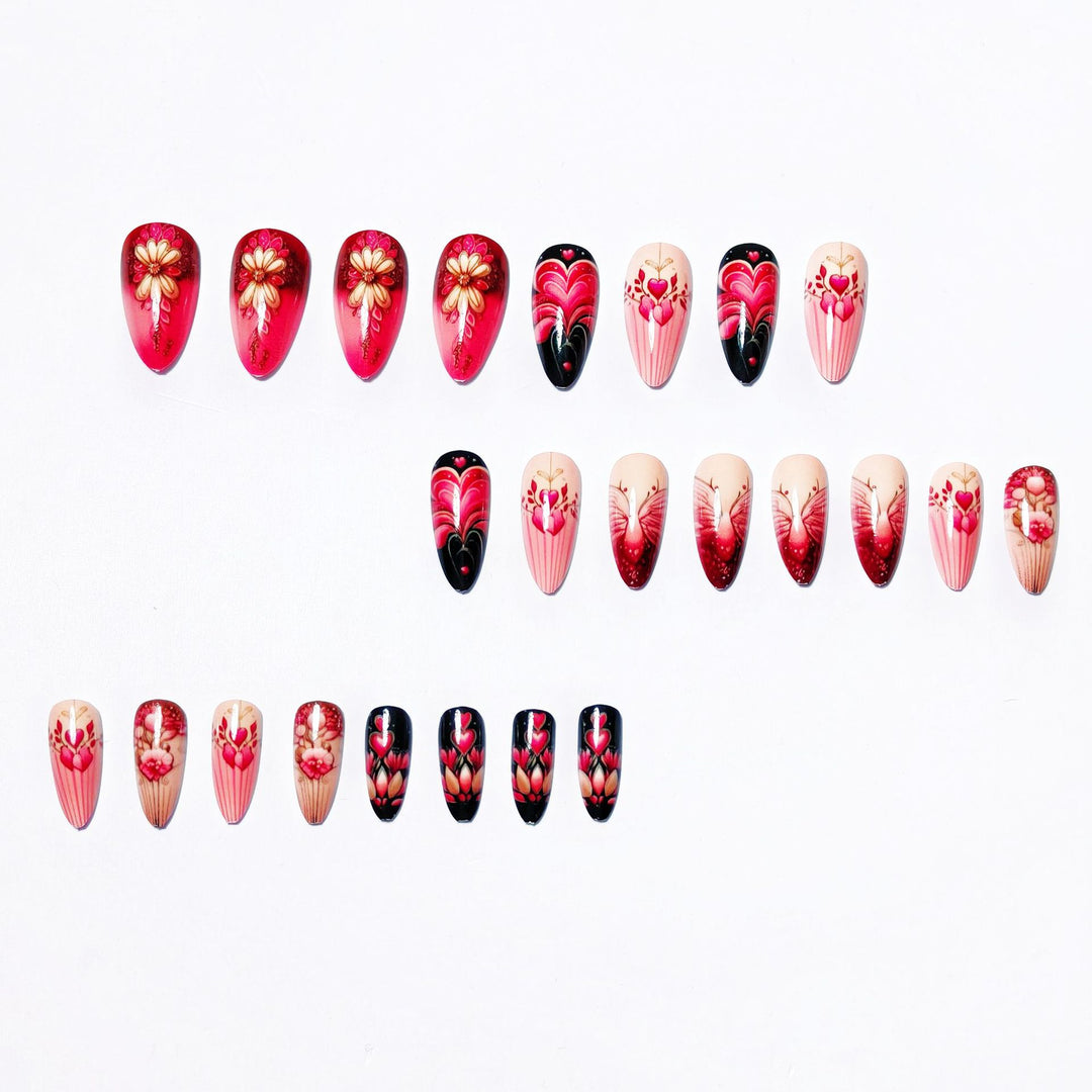 Artificial nails with romantic heart and floral designs Bowlift