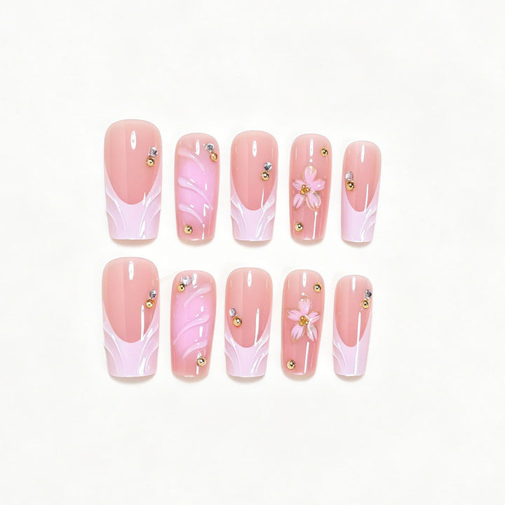 Elegant Floral Nail Art Press-On Set Bowlift