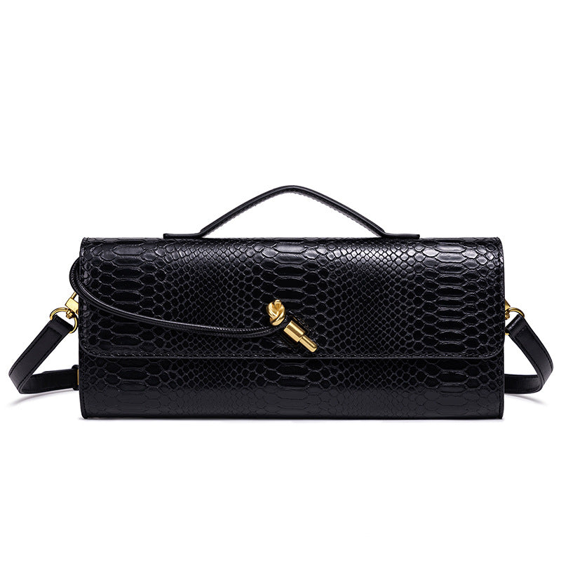 Embossed Snake Print Evening Clutch Bowlift