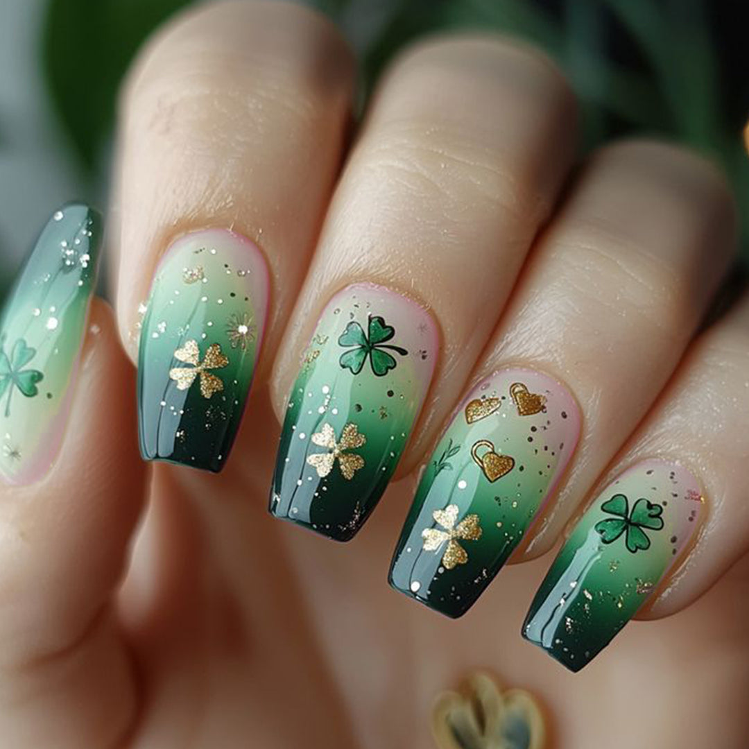 Decorative Shamrock Glitter Nail Art Extensions Bowlift
