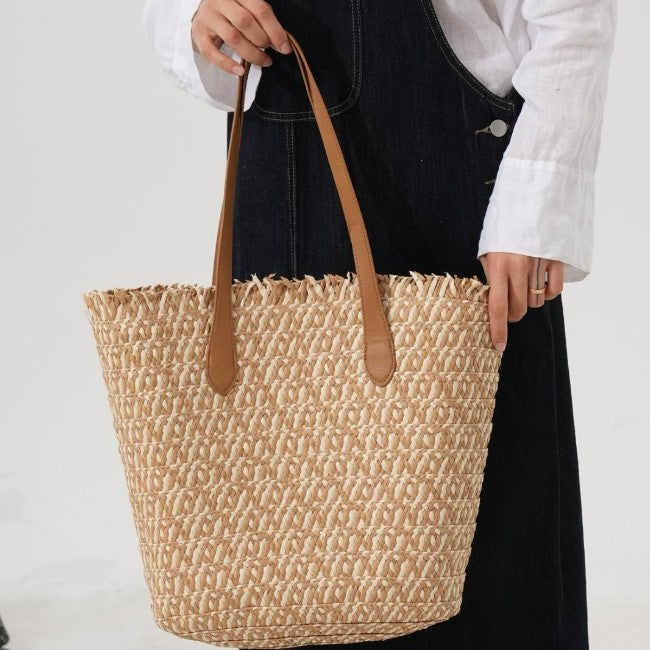 Multifunctional Basket Shopper with Elegant Leather Handles Bowlift