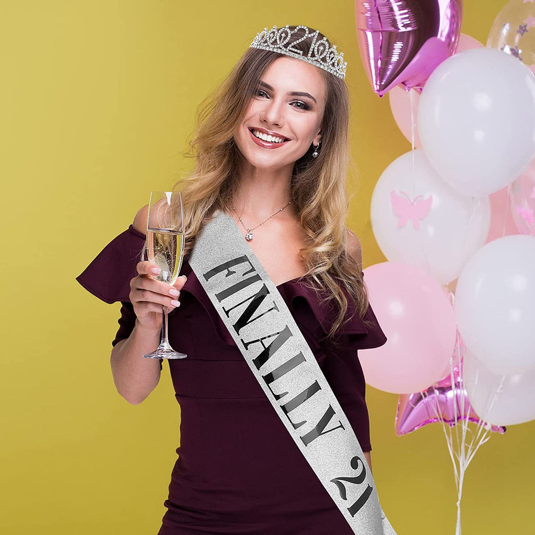 Girl Glittering Birthday Crown and Sash Set Bowlift