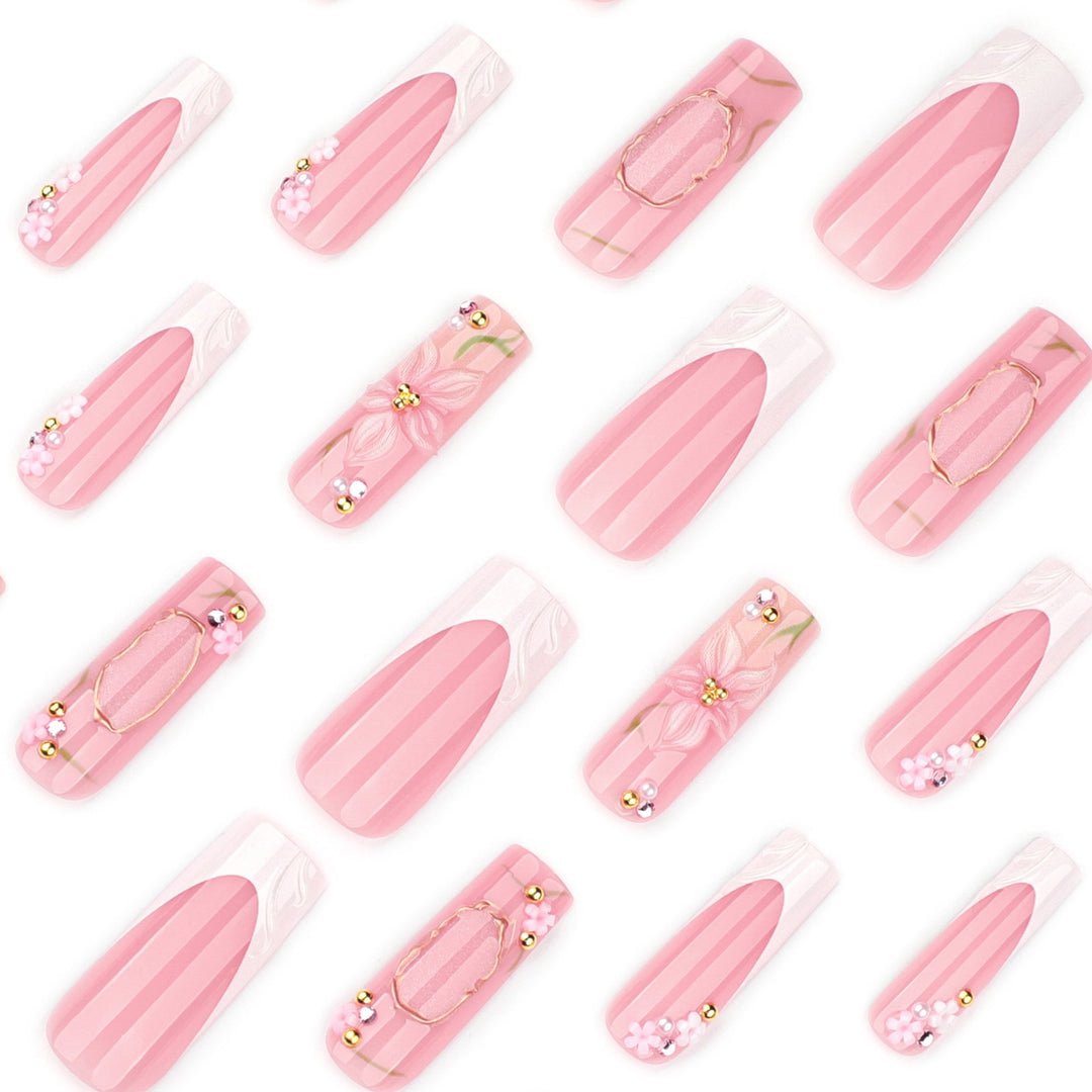 Artful nail extensions with floral embellishments Bowlift