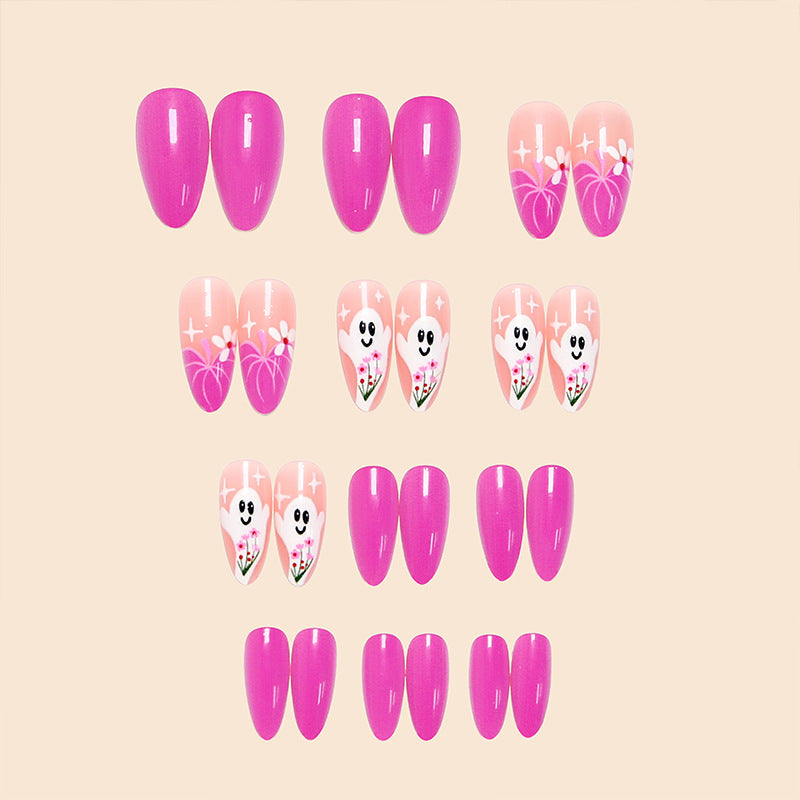 Creative nail tips with ghost design and flower motifs Bowlift