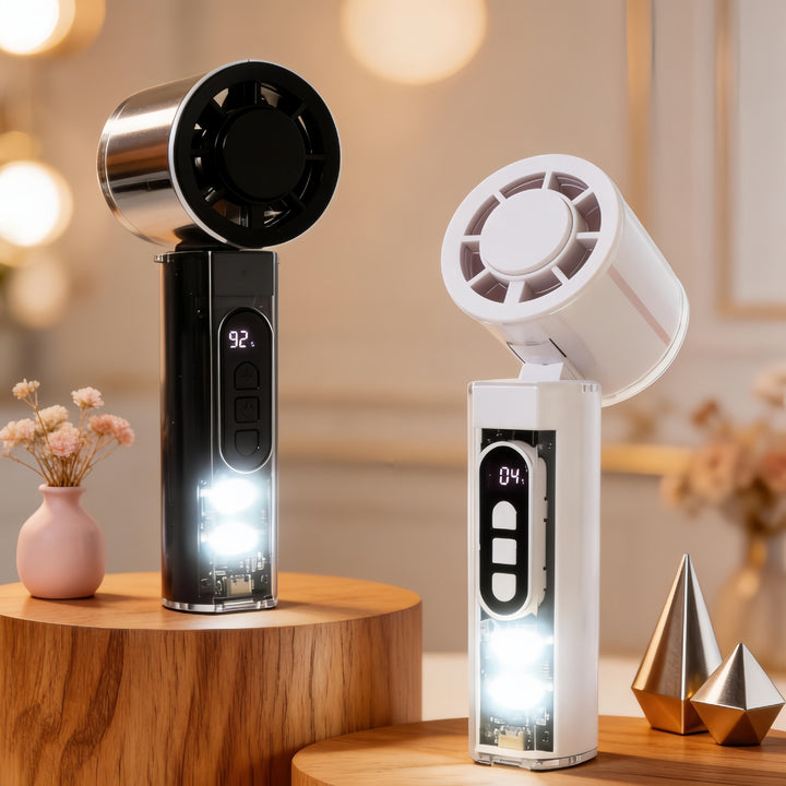 Women Portable Mini Fan with Digital Display and LED Lighting Bowlift