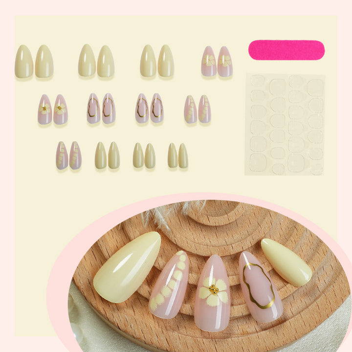 Decorative Press-On Nail Set with Floral and Glossy Design Bowlift