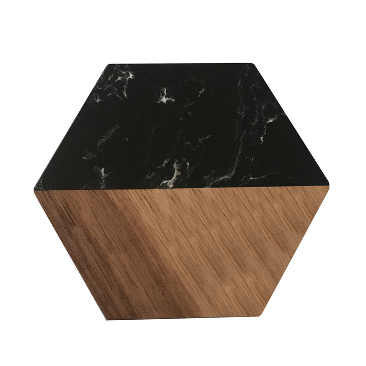 Marble pattern and acacia wood serving coaster board with rounded corners Bowlift