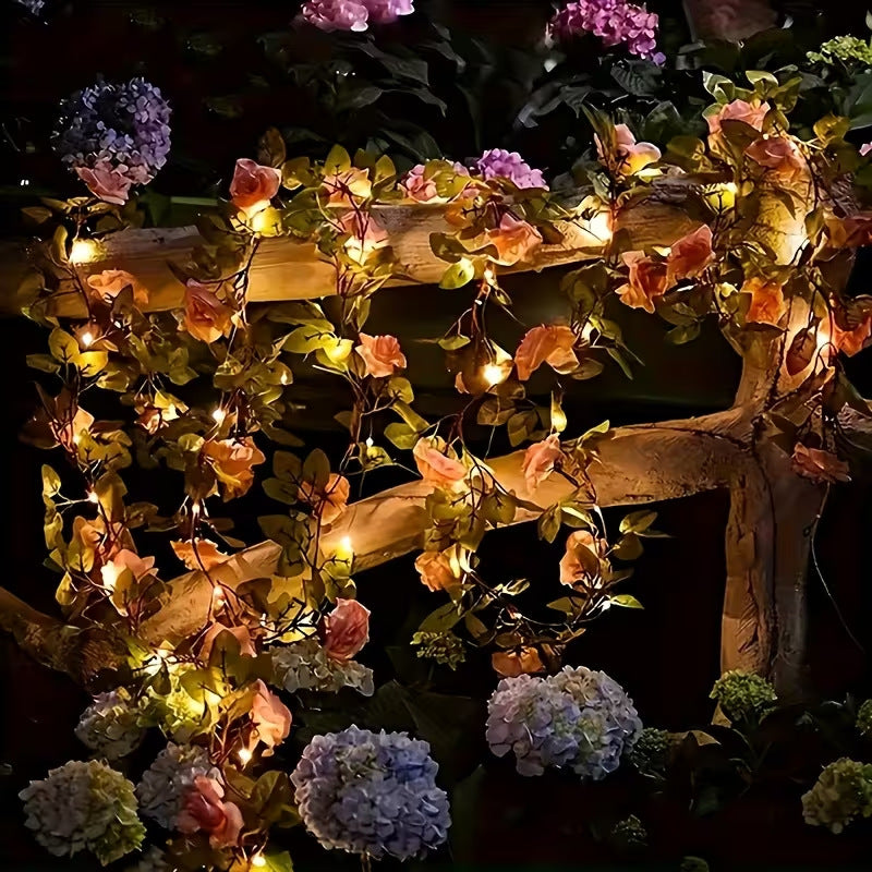 Artificial Rose Vine LED Fairy String Lights Waterproof Copper Wire Bowlift