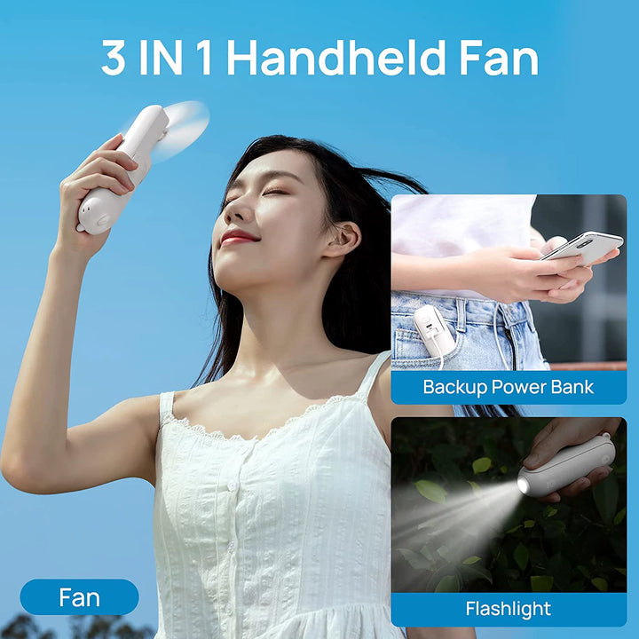 Unisex One Size Foldable Rechargeable Hand Fan with Integrated Power Bank and Dual USB Charging Ports Bowlift