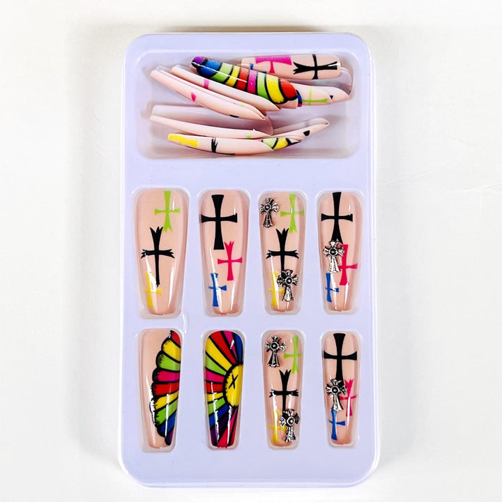 Artificial Nails Set with Creative Cross Pattern Bowlift