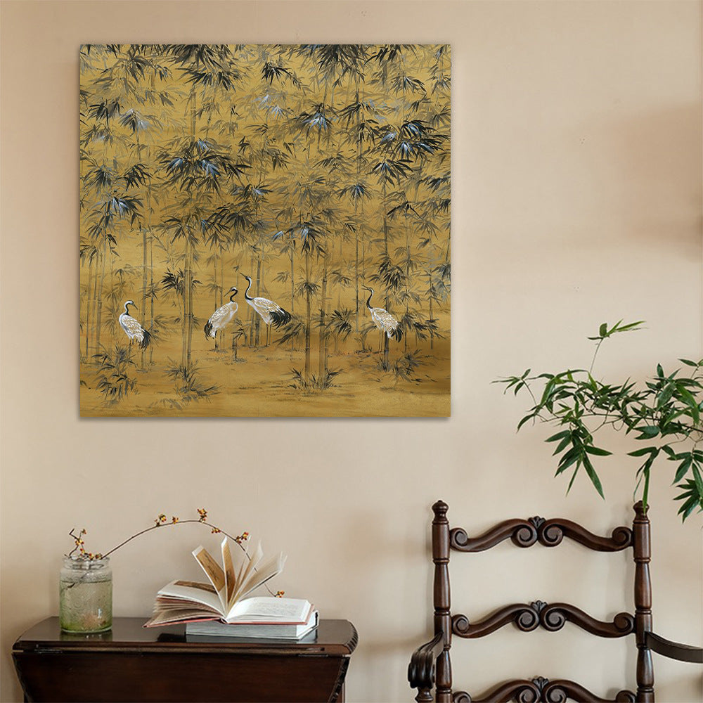 Framed Bamboo and Crane Wall Art