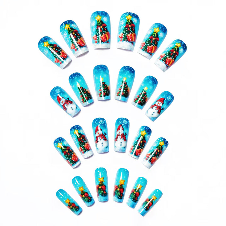 Artificial nails with festive Christmas tree and snowman motif Bowlift