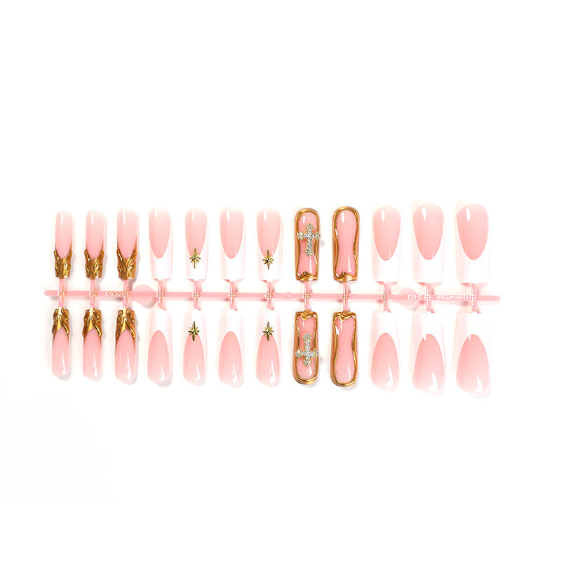 Artificial nail set with romantic flower and glitter accents Bowlift
