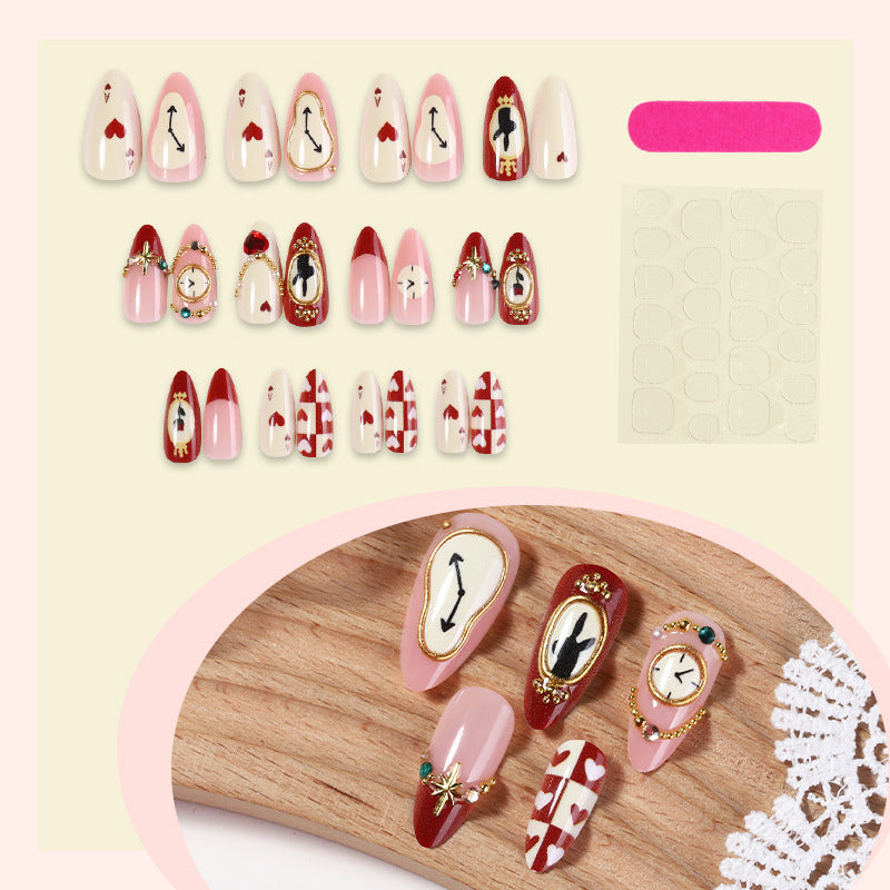 Creative nail art set with playful heart and clock motifs Bowlift