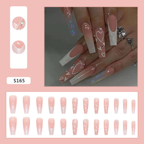 Elegant artificial nail tips with heart and glitter pattern Bowlift