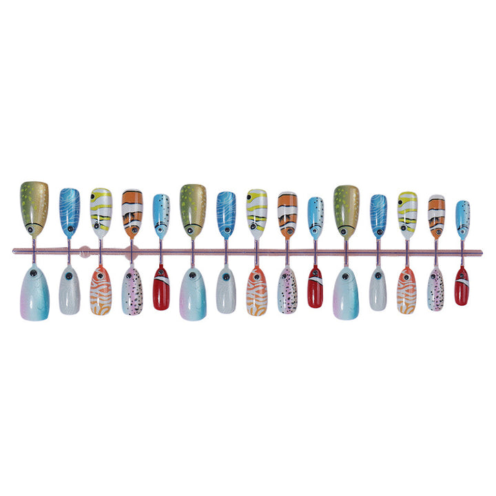 Creative Press-On Nail Art Set with Colorful Fish Designs Bowlift