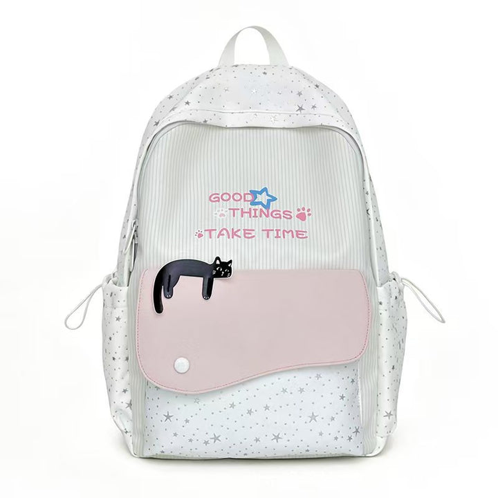 Cat-Illustrated Casual Backpack Bowlift