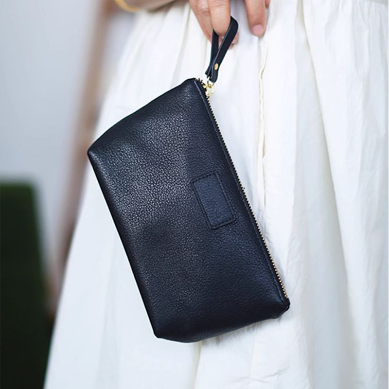 Textured Leather Zip Cosmetic Pouch Bowlift