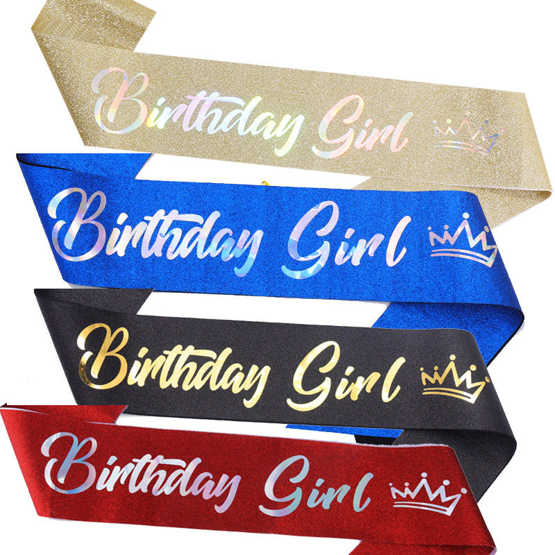 Women's festive birthday sash with glitter Bowlift