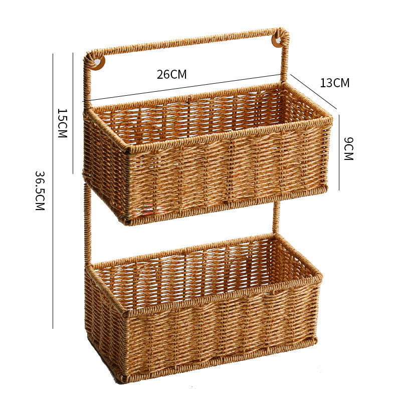 Double-Tier Woven Storage Basket with Handle Bowlift